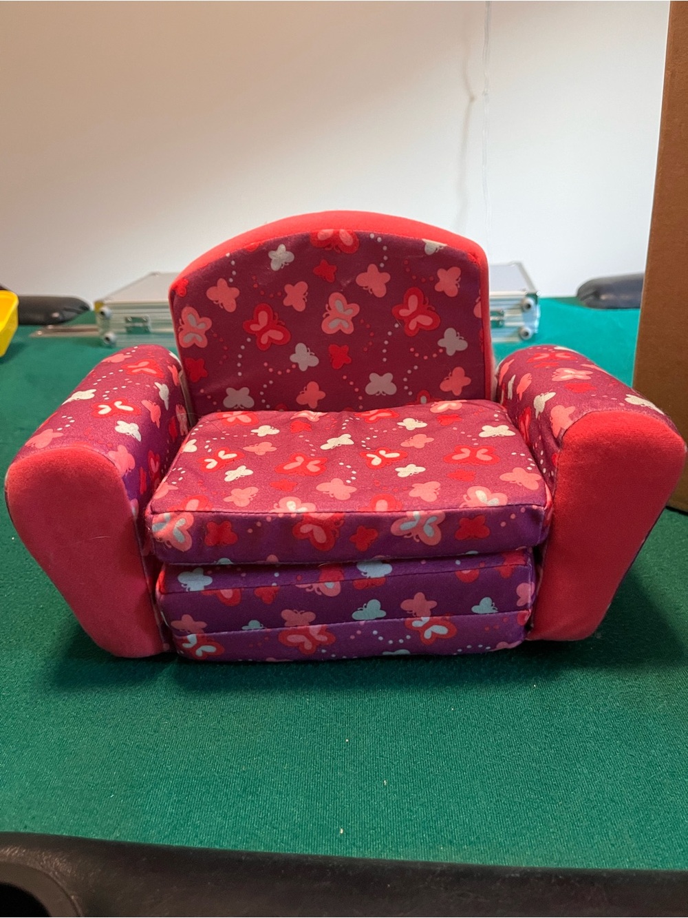 Kids Plush Butterfly Print Doll Fold-Out Sofa Chair - Pink and Purple